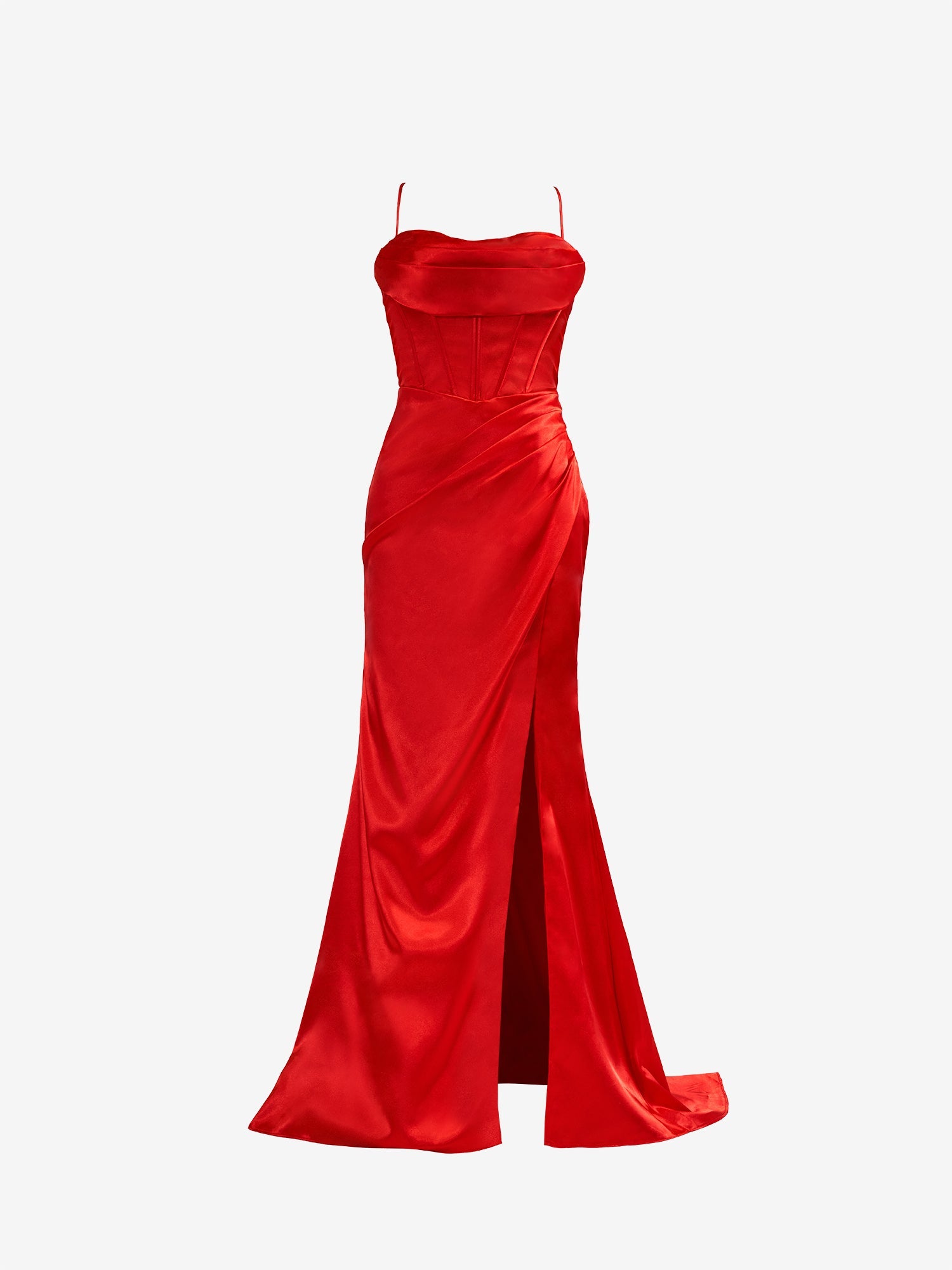 Aaliyah| Red Spaghetti Straps Satin Mermaid Prom Dress with Slit - Prom Dress - DINIBLO 