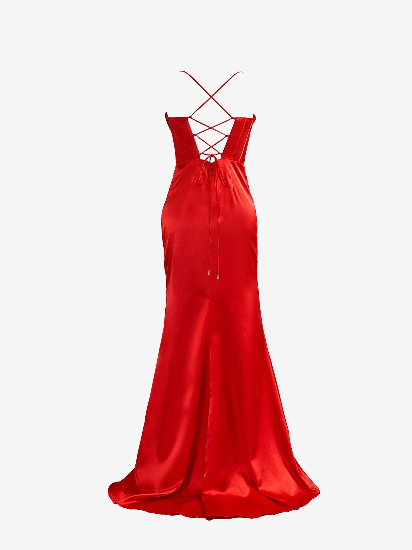 Aaliyah| Red Spaghetti Straps Satin Mermaid Prom Dress with Slit - Prom Dress - DINIBLO 