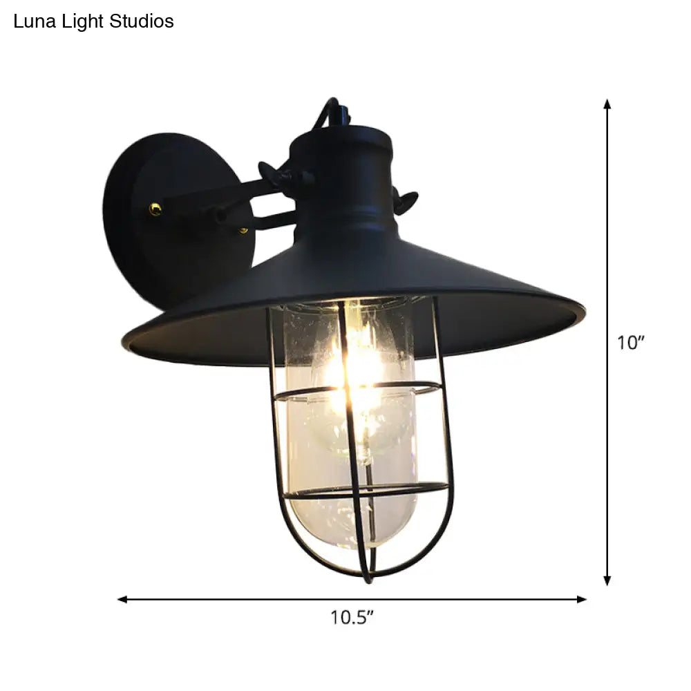 Adjustable Industrial Black Iron Wall Sconce Lamp with Cage and Clear Glass Shade -  - DINIBLO 