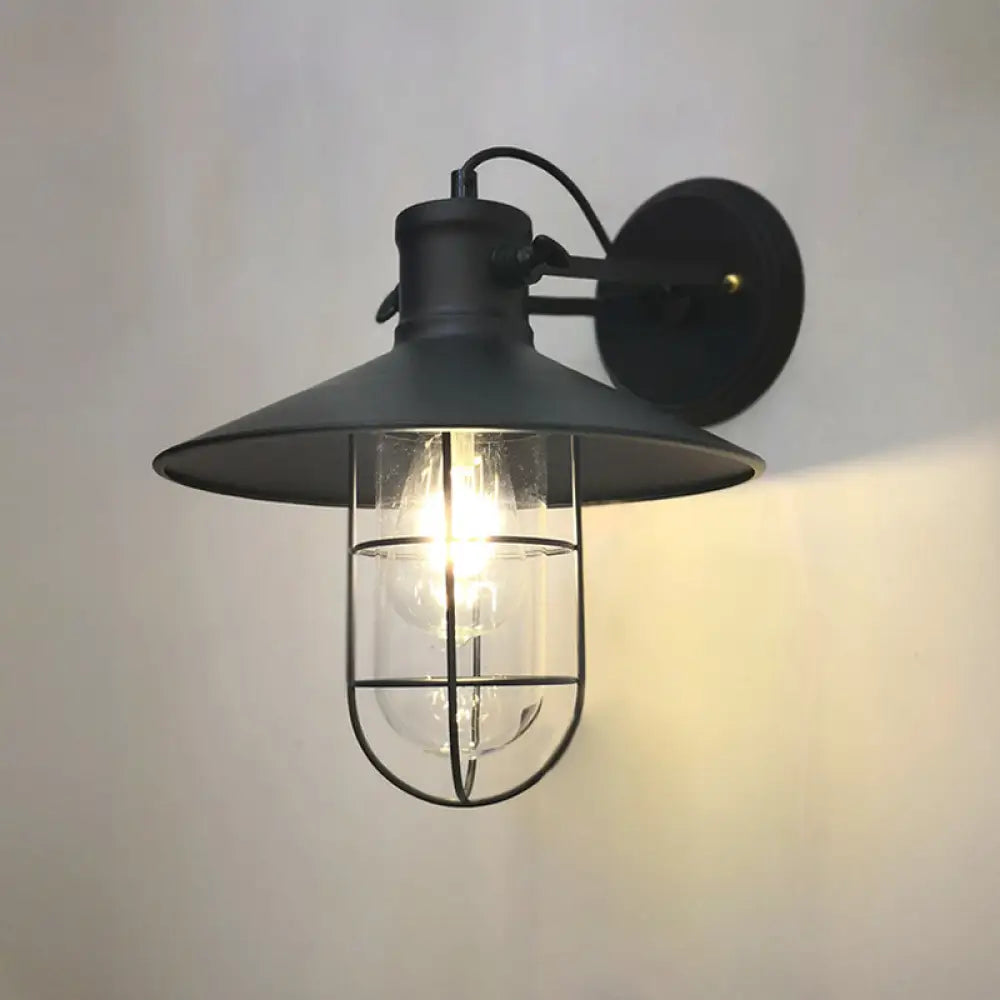 Adjustable Industrial Black Iron Wall Sconce Lamp with Cage and Clear Glass Shade -  - DINIBLO 