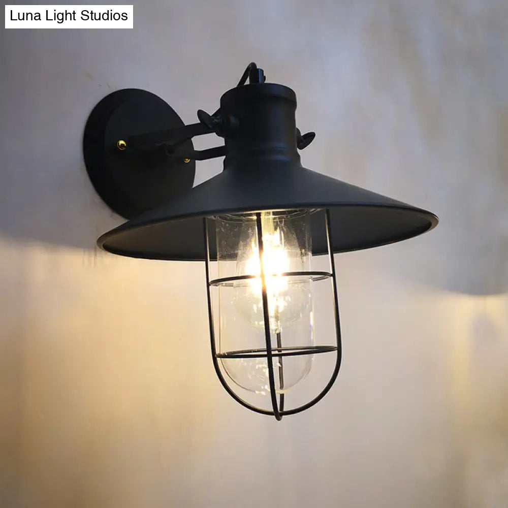 Adjustable Industrial Black Iron Wall Sconce Lamp with Cage and Clear Glass Shade -  - DINIBLO 