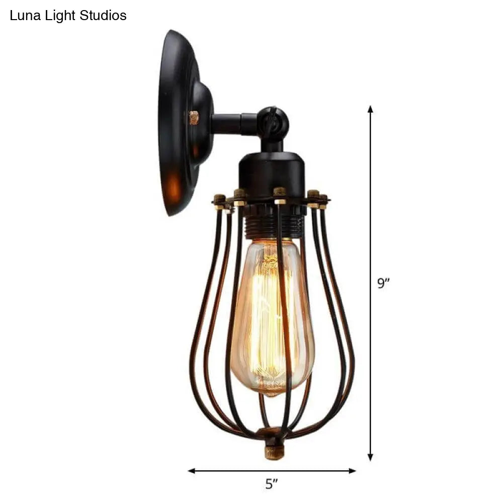 Adjustable Wall Lamp: Loft Style Bedroom Lighting with Iron Cage in Black -  - DINIBLO 