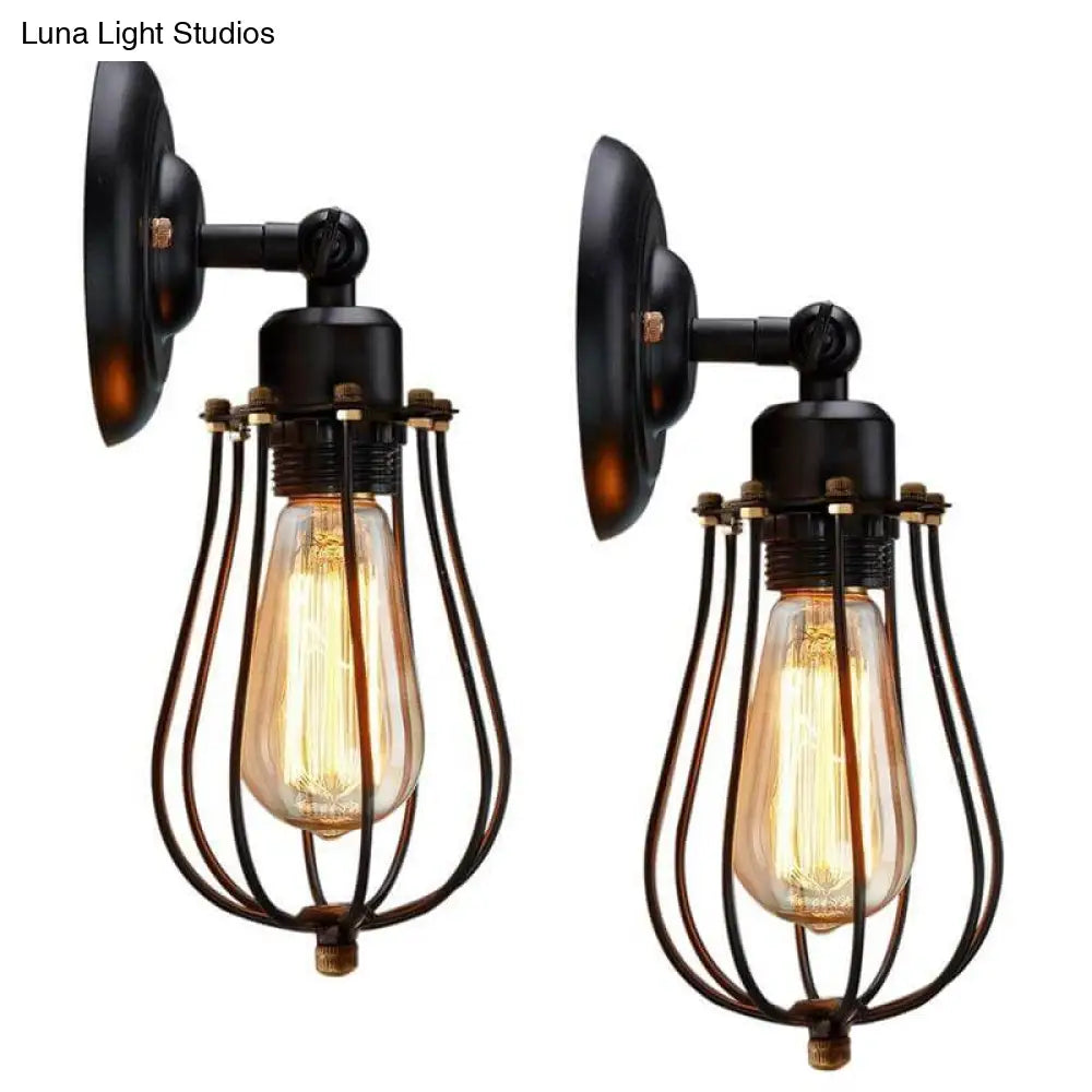 Adjustable Wall Lamp: Loft Style Bedroom Lighting with Iron Cage in Black -  - DINIBLO 