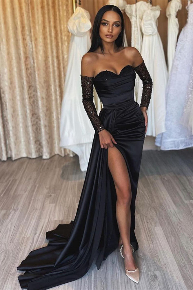 Amazing Long Black Mermaid Split Front Sequined Prom Dress - Prom Dresses - DINIBLO 