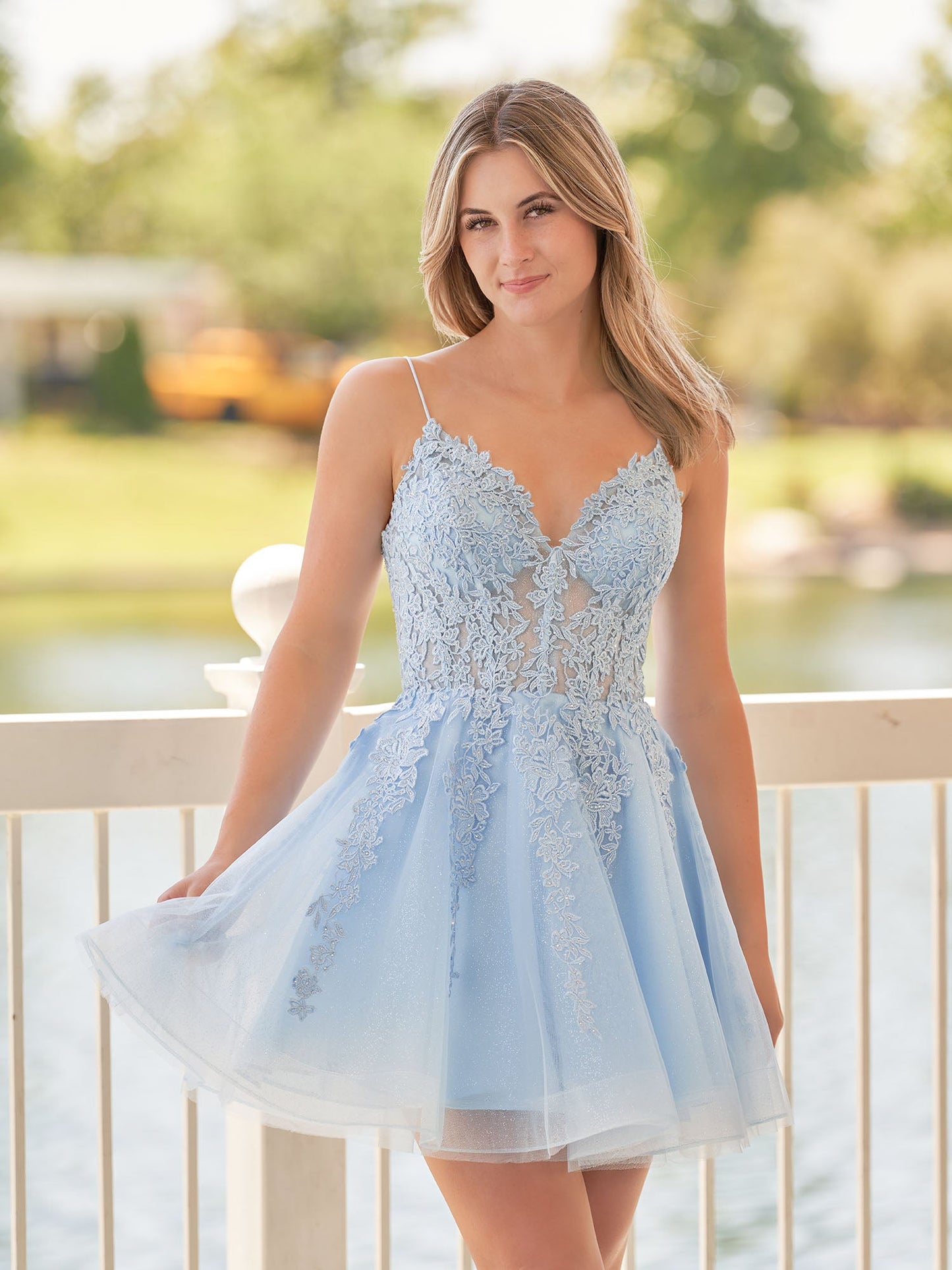 Anisia | A-Line Spaghetti-Straps Sky Blue Lace Homecoming Dress With Appliques - Homecoming Dresses - DINIBLO 