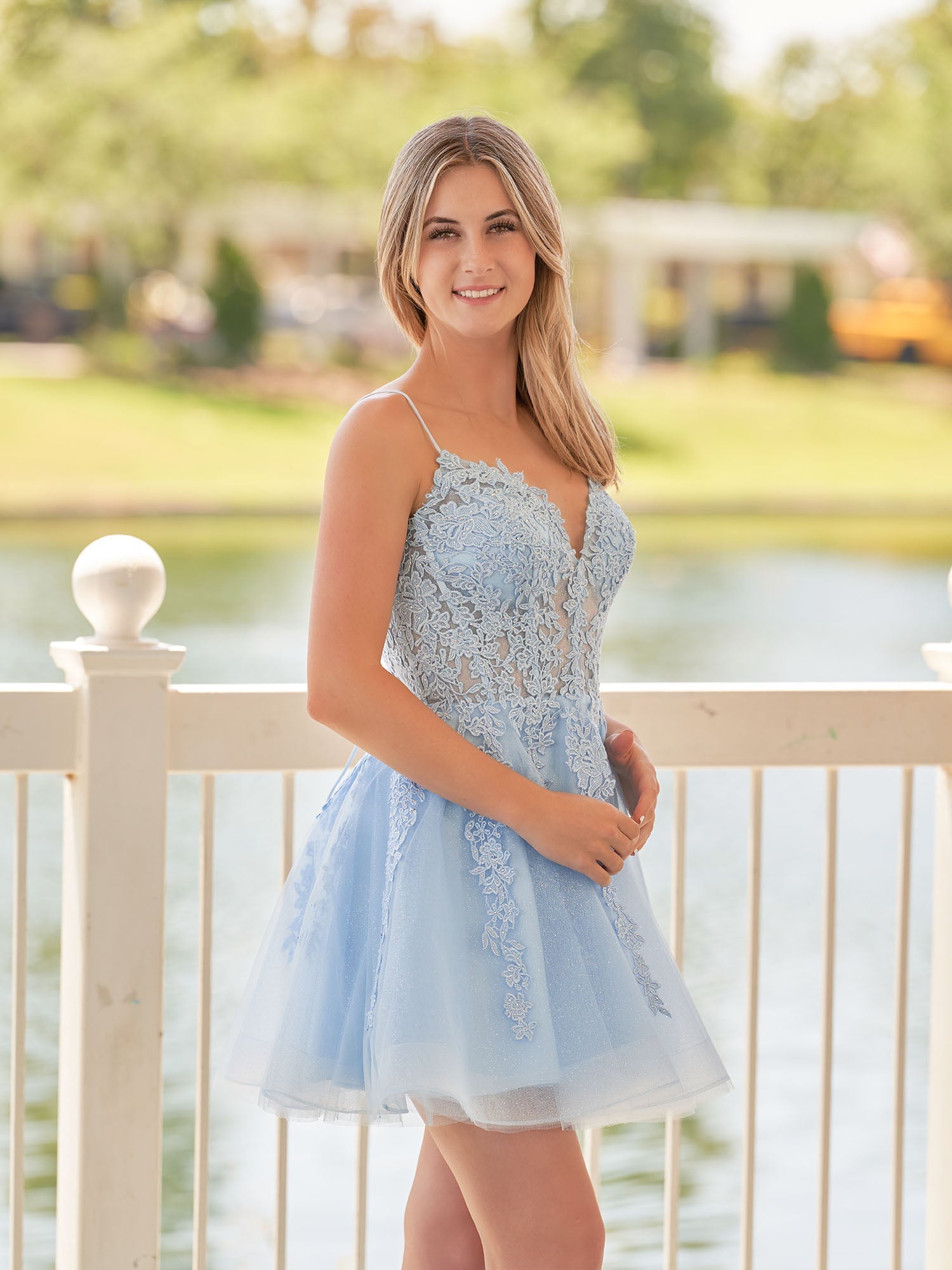 Anisia | A-Line Spaghetti-Straps Sky Blue Lace Homecoming Dress With Appliques - Homecoming Dresses - DINIBLO 