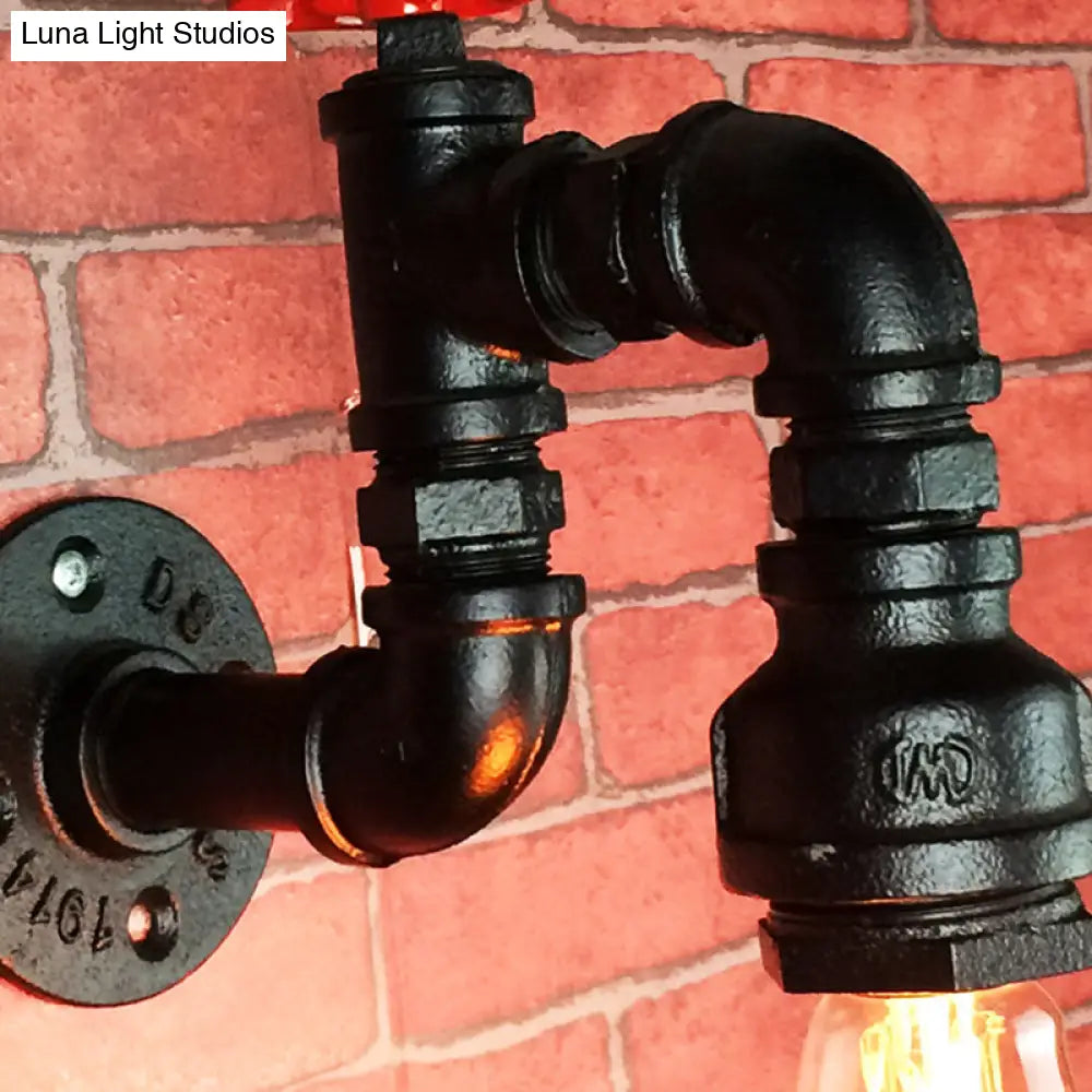 Antique 1-Light Restaurant Wall Mount Light with Decorative Valve - Plumbing Pipe Iron Wall Lighting -  - DINIBLO 