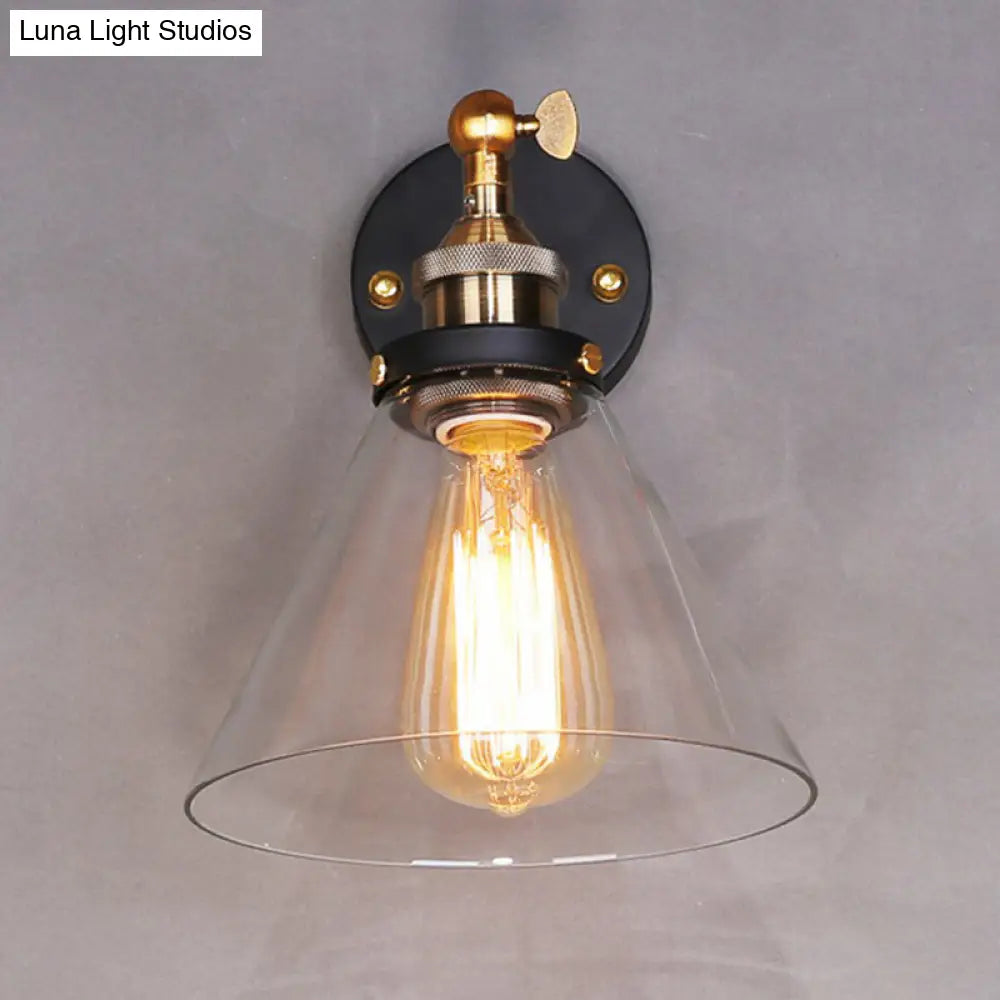 Antique Clear Glass Conical Wall Sconce with Single Bulb for Corridors -  - DINIBLO 