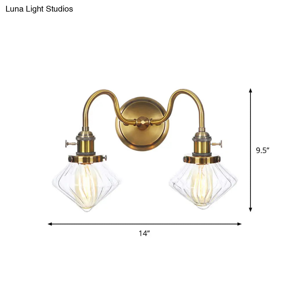 Antiqued Brass Wall Mounted Lamp with Conical/Spherical Shades and Adjustable Arms - 2-Light Fixture for Warehouse or Industrial Spaces -  - DINIBLO 