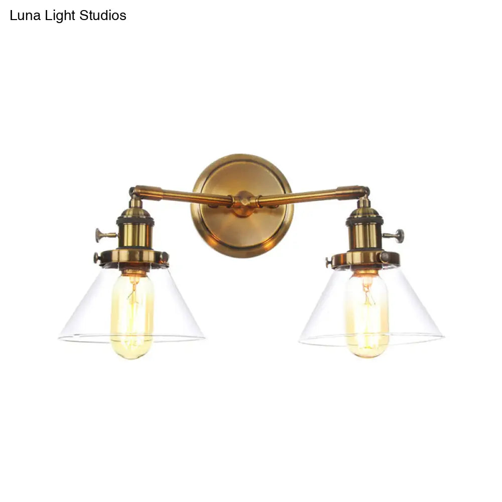 Antiqued Brass Wall Mounted Lamp with Conical/Spherical Shades and Adjustable Arms - 2-Light Fixture for Warehouse or Industrial Spaces -  - DINIBLO 