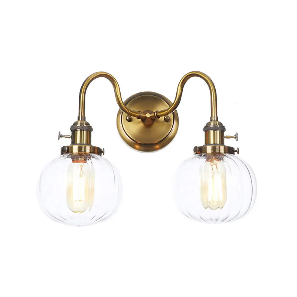 Antiqued Brass Wall Mounted Lamp with Conical/Spherical Shades and Adjustable Arms - 2-Light Fixture for Warehouse or Industrial Spaces -  - DINIBLO 