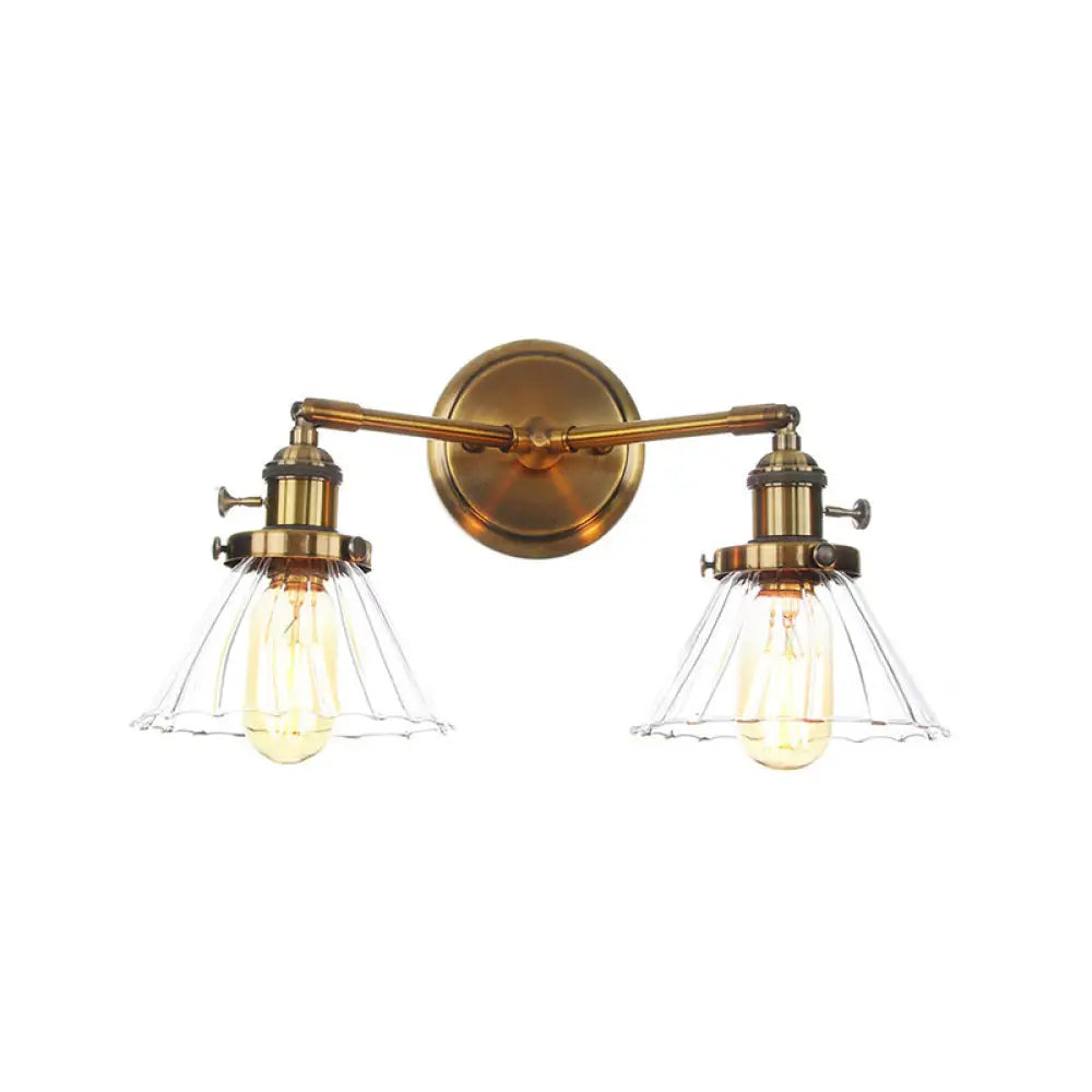 Antiqued Brass Wall Mounted Lamp with Conical/Spherical Shades and Adjustable Arms - 2-Light Fixture for Warehouse or Industrial Spaces -  - DINIBLO 