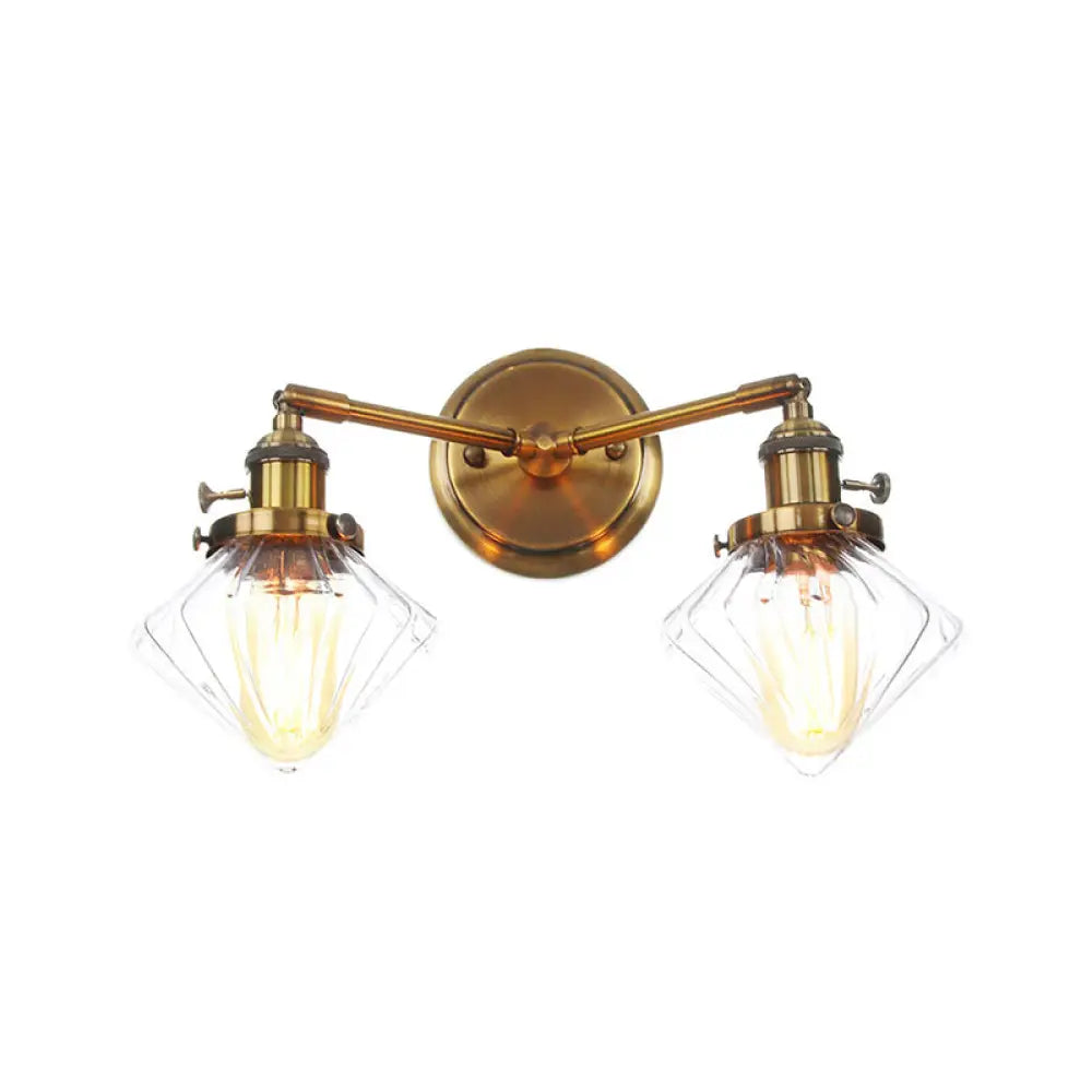 Antiqued Brass Wall Mounted Lamp with Conical/Spherical Shades and Adjustable Arms - 2-Light Fixture for Warehouse or Industrial Spaces -  - DINIBLO 