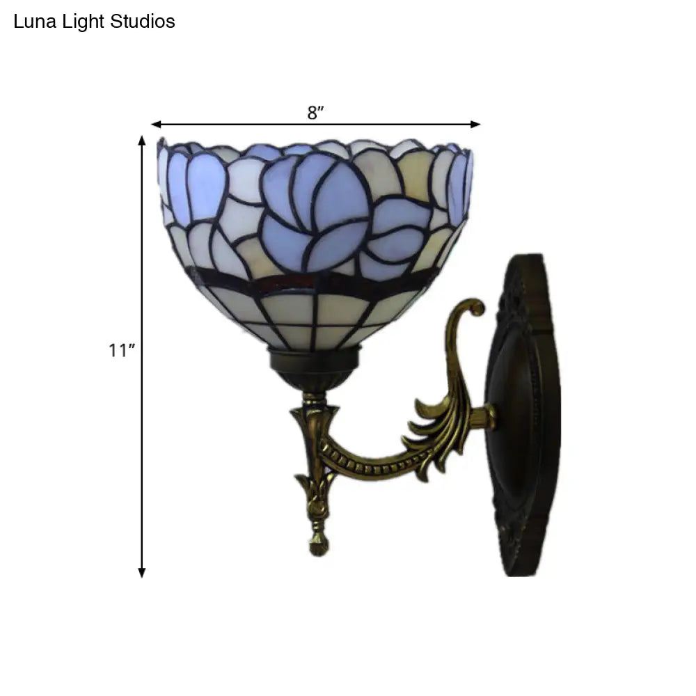 Baroque Blue Domed Wall Light Sconce: 1-Light Stained Glass Floral Pattern for Elegant Wall Lighting -  - DINIBLO 