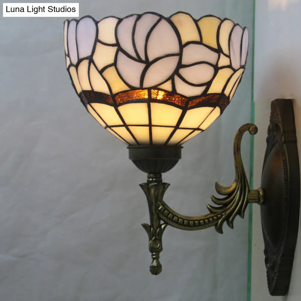 Baroque Blue Domed Wall Light Sconce: 1-Light Stained Glass Floral Pattern for Elegant Wall Lighting -  - DINIBLO 