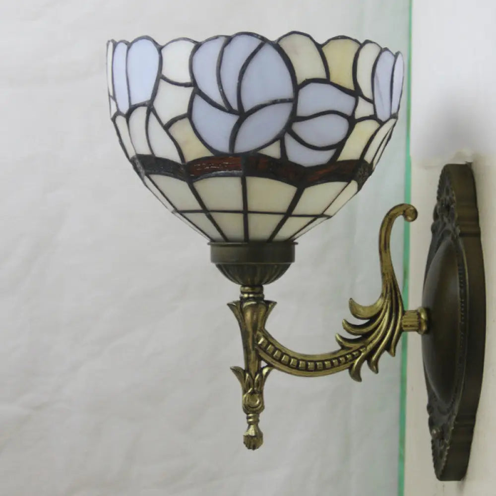 Baroque Blue Domed Wall Light Sconce: 1-Light Stained Glass Floral Pattern for Elegant Wall Lighting -  - DINIBLO 