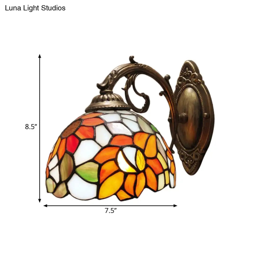 Baroque Dome Stained Glass Sunflower Pattern Sconce - Orange Wall Lighting Idea -  - DINIBLO 