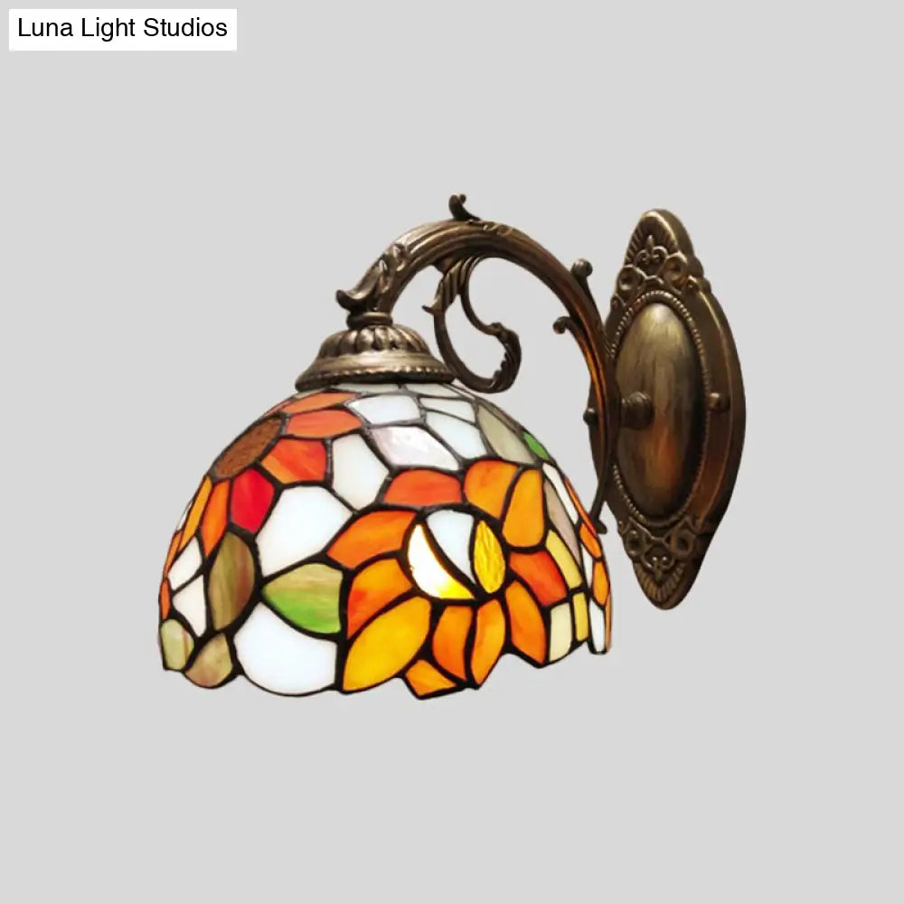 Baroque Dome Stained Glass Sunflower Pattern Sconce - Orange Wall Lighting Idea -  - DINIBLO 