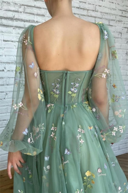 Beautiful Ankle Length A-line Long Sleeves Floral Prom Dress - Prom Dresses - DINIBLO 