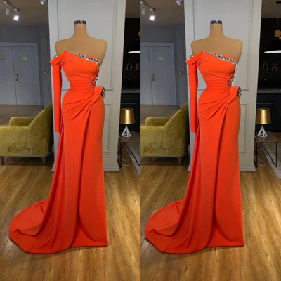 Beautiful Long Off-the-shoulder Satin Split Prom Dress With Long Sleeve - Prom Dresses - DINIBLO 