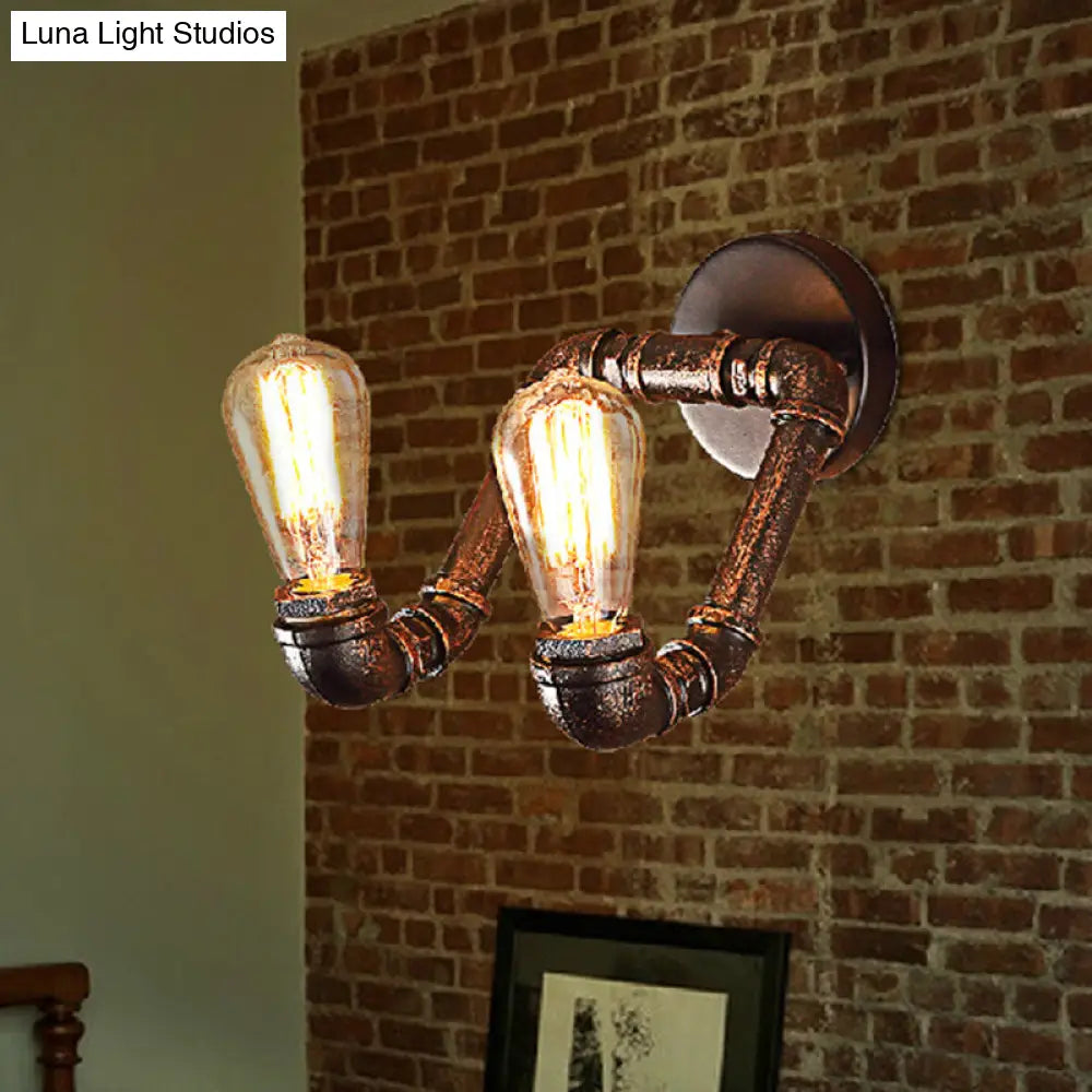 Bent Piping Industrial Metal Wall Lamp - Bronze Finish, 2 Lights - Bathroom Wall Mounted Light Fixture -  - DINIBLO 