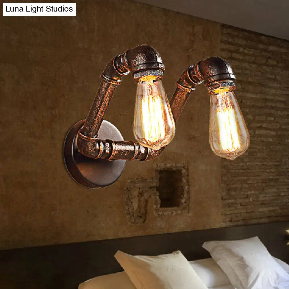 Bent Piping Industrial Metal Wall Lamp - Bronze Finish, 2 Lights - Bathroom Wall Mounted Light Fixture -  - DINIBLO 