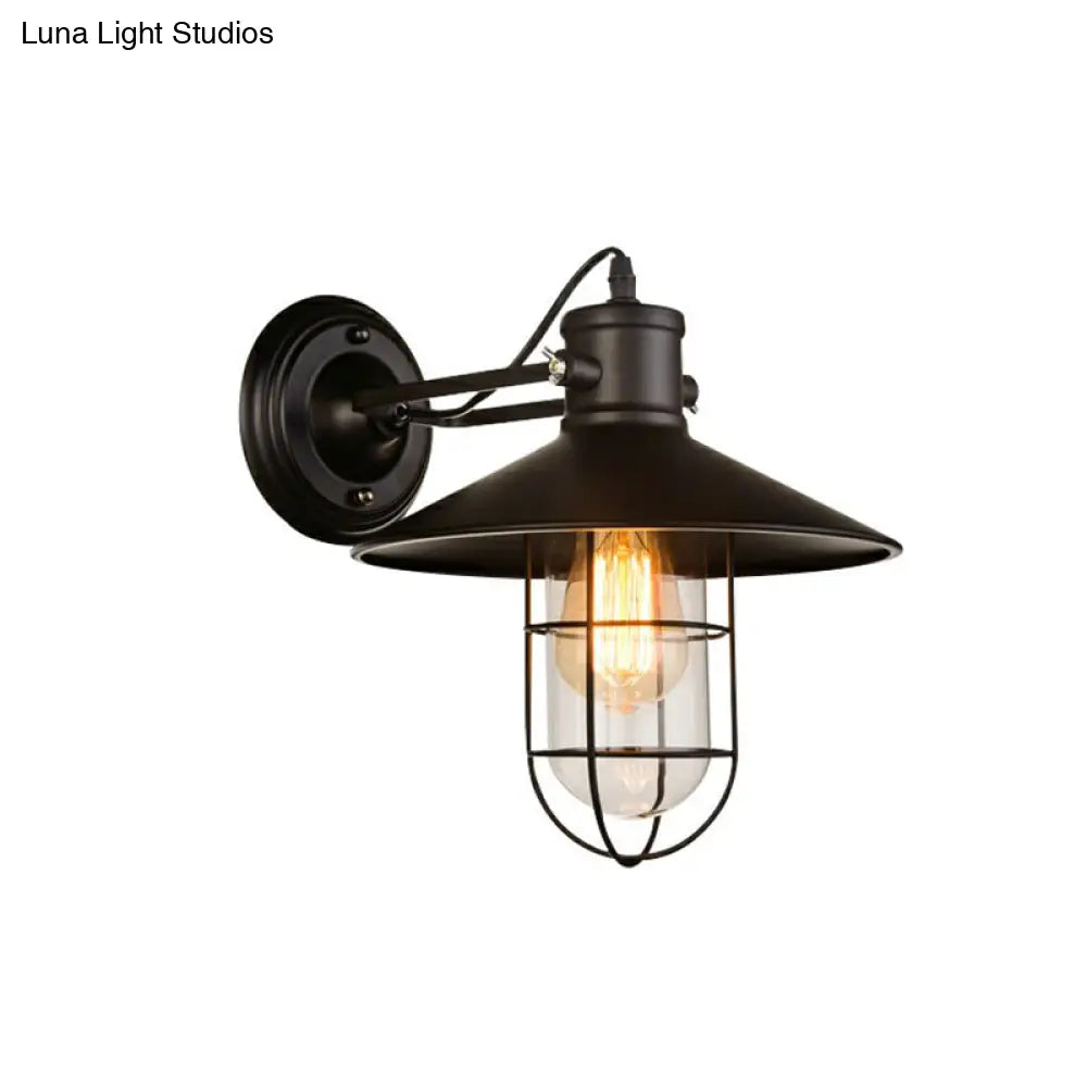 Black Shaded Glass Wall Lamp: Simplicity in Single Restaurant Lighting Fixture -  - DINIBLO 