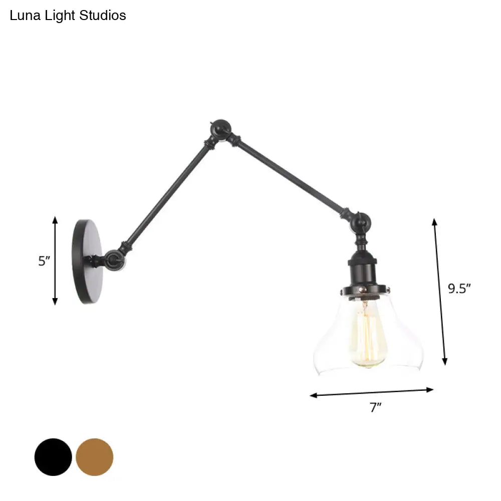 Black Swing Arm Dorm Room Wall Lamp with Clear Glass Shade -  - DINIBLO 