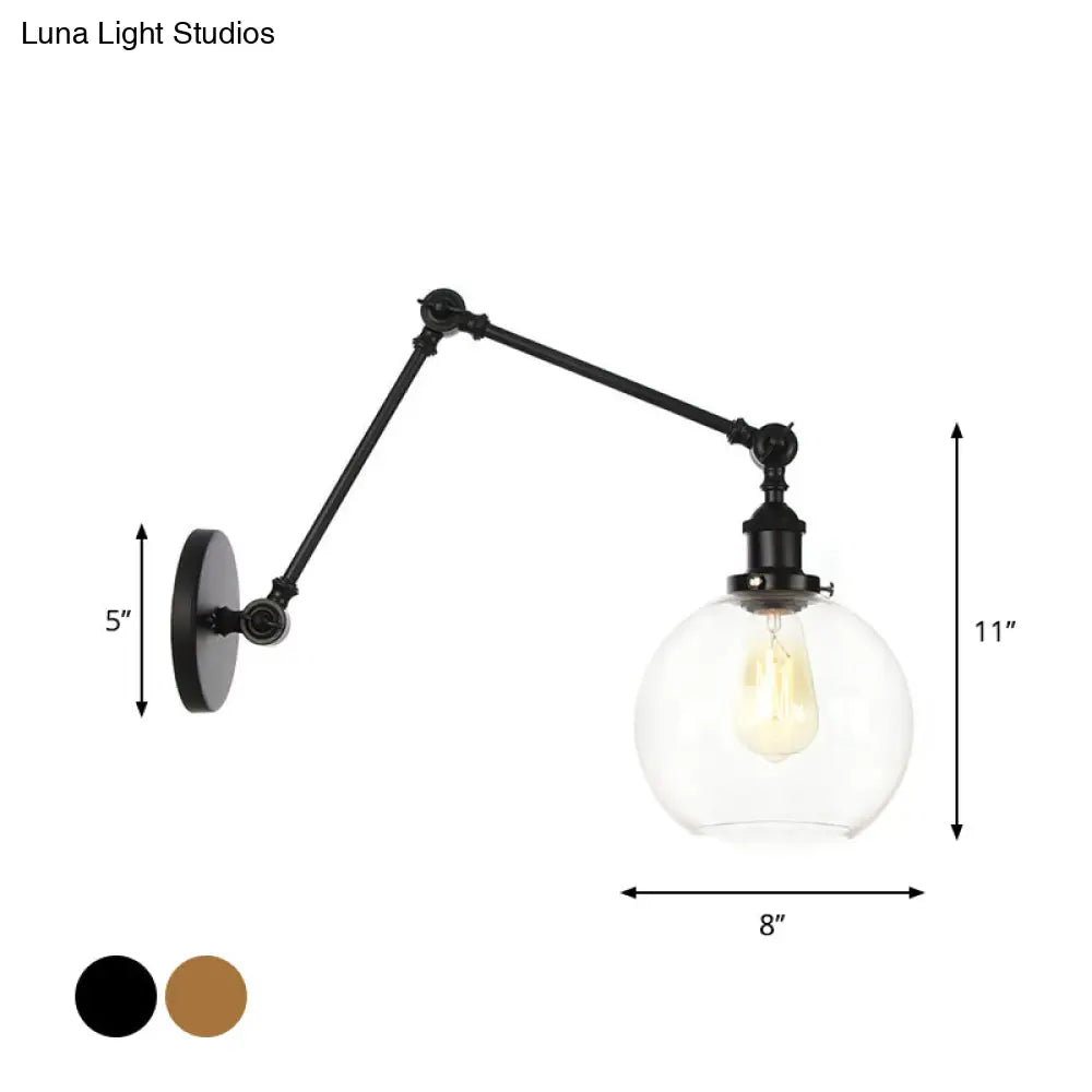 Black Swing Arm Dorm Room Wall Lamp with Clear Glass Shade -  - DINIBLO 