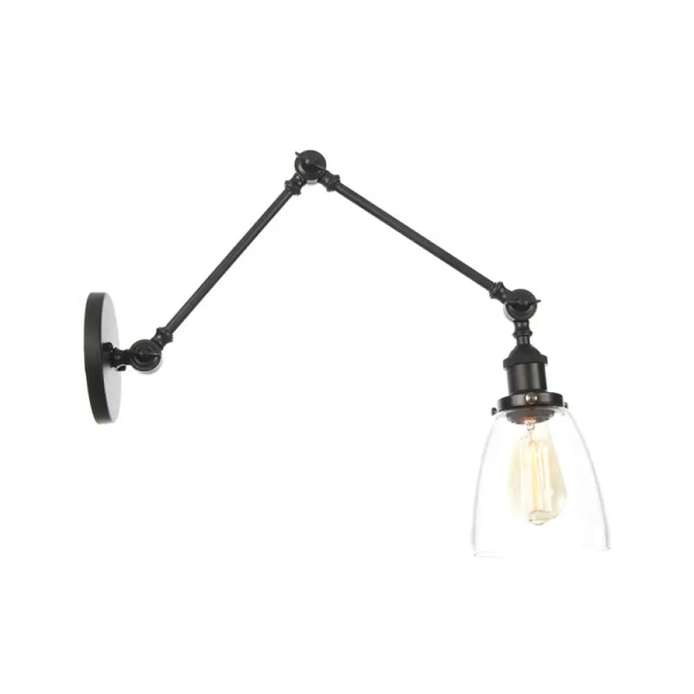 Black Swing Arm Dorm Room Wall Lamp with Clear Glass Shade -  - DINIBLO 