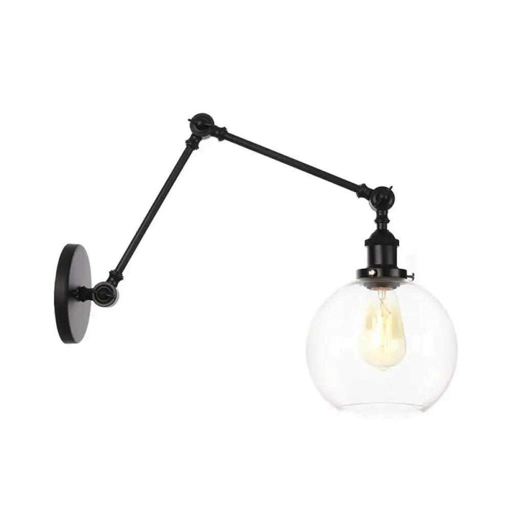 Black Swing Arm Dorm Room Wall Lamp with Clear Glass Shade -  - DINIBLO 