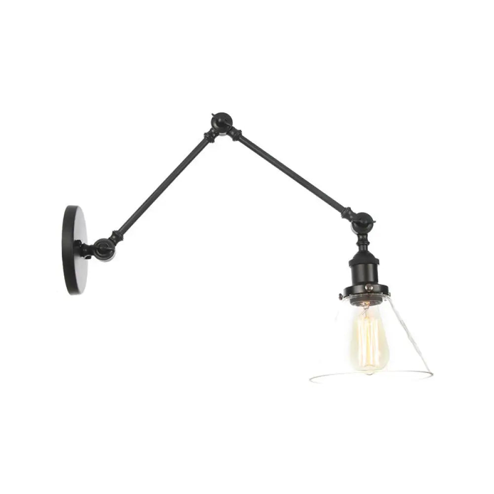 Black Swing Arm Dorm Room Wall Lamp with Clear Glass Shade -  - DINIBLO 