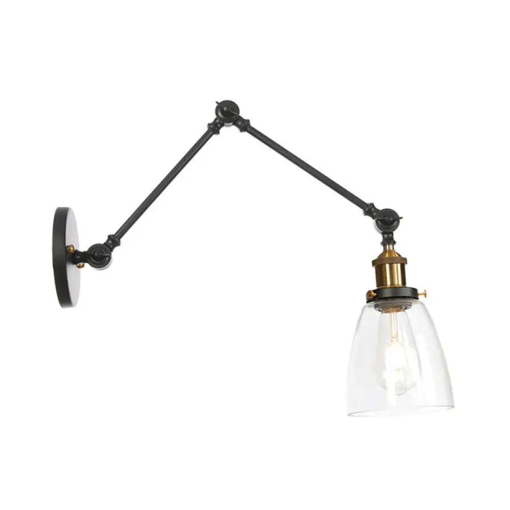 Black Swing Arm Dorm Room Wall Lamp with Clear Glass Shade -  - DINIBLO 