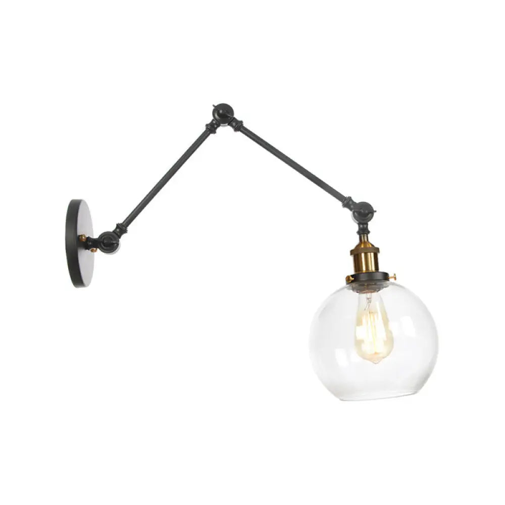 Black Swing Arm Dorm Room Wall Lamp with Clear Glass Shade -  - DINIBLO 