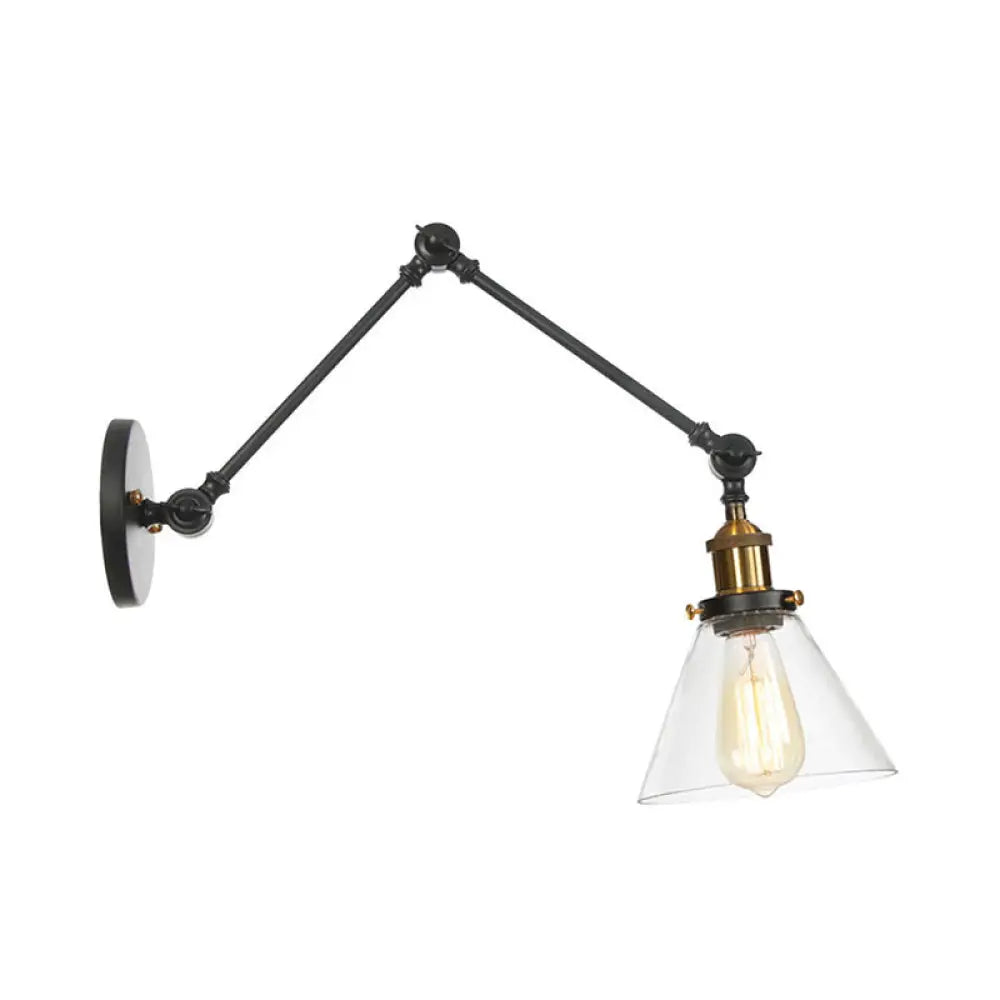 Black Swing Arm Dorm Room Wall Lamp with Clear Glass Shade -  - DINIBLO 