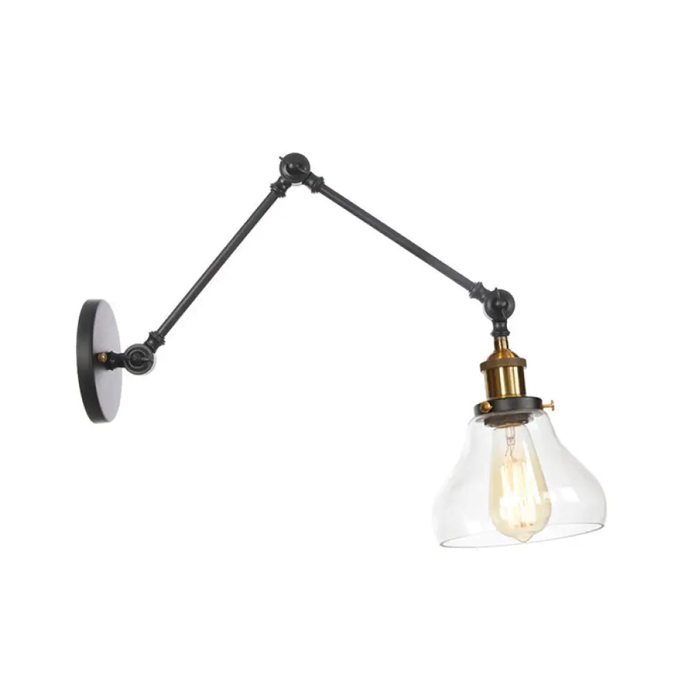 Black Swing Arm Dorm Room Wall Lamp with Clear Glass Shade -  - DINIBLO 