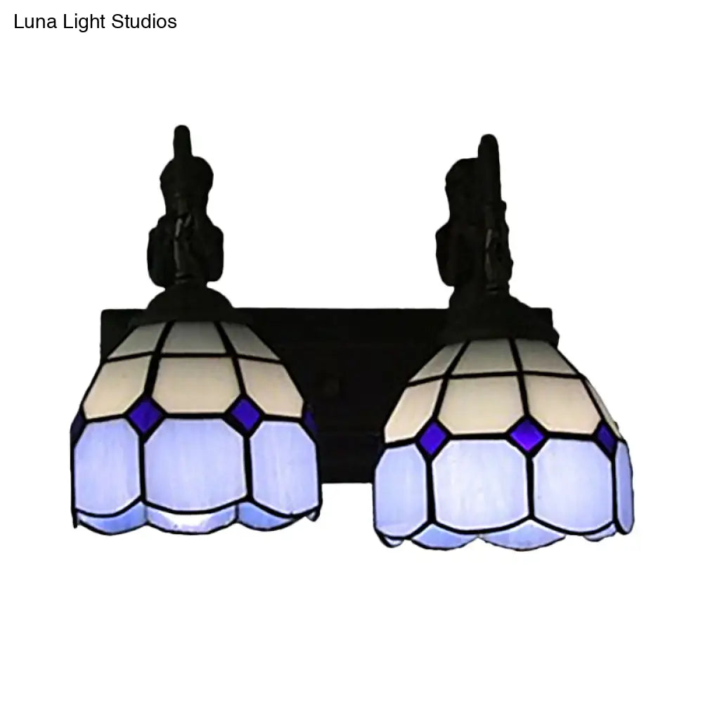 Blue Baroque Stained Glass Wall Sconce with Lattice Dome and 2 Lights -  - DINIBLO 