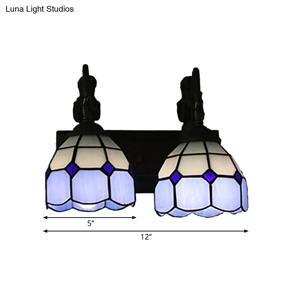 Blue Baroque Stained Glass Wall Sconce with Lattice Dome and 2 Lights -  - DINIBLO 