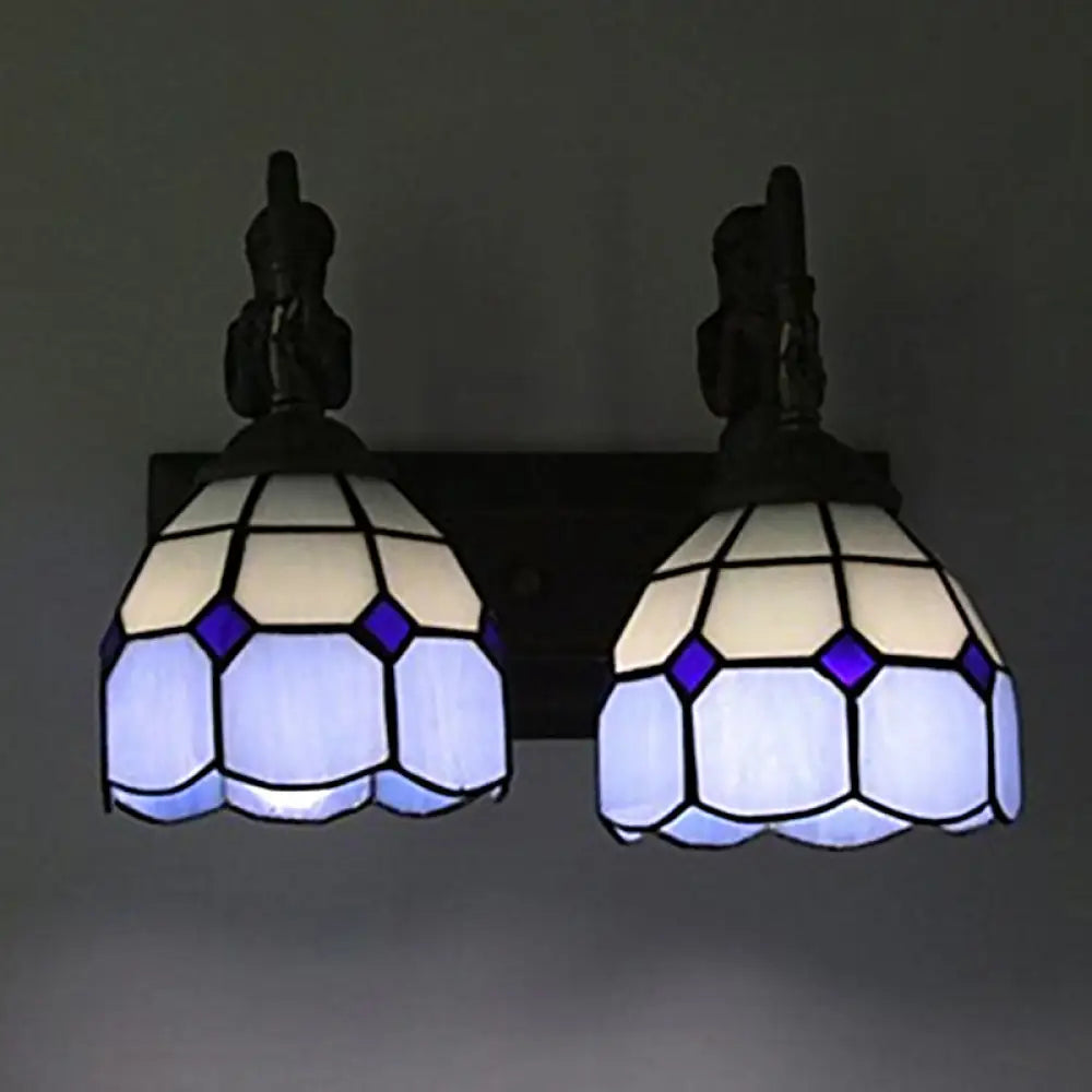 Blue Baroque Stained Glass Wall Sconce with Lattice Dome and 2 Lights -  - DINIBLO 