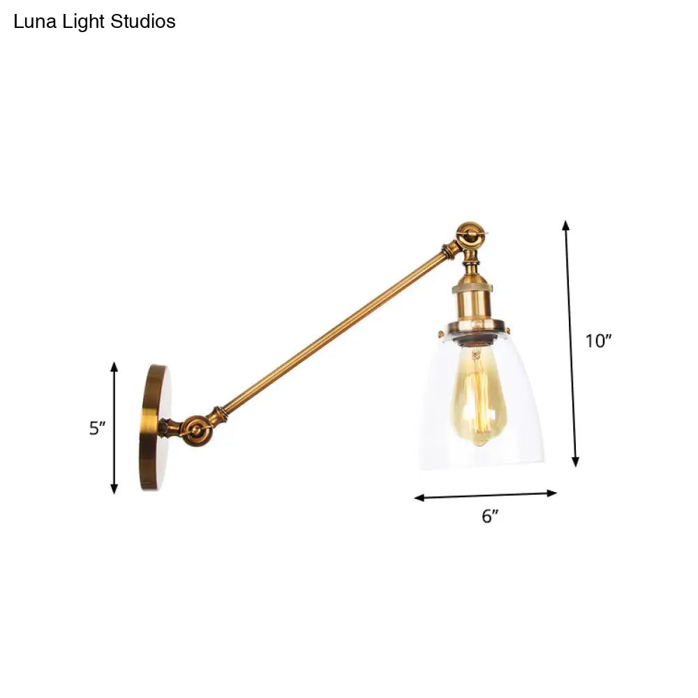 Brass Wall Mounted Clear Glass Sconce Light with Rotating Single-Bulb Saucer/Cone Design & Straight Arm -  - DINIBLO 