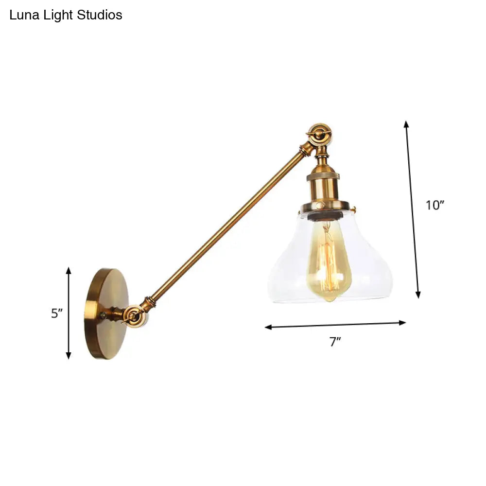 Brass Wall Mounted Clear Glass Sconce Light with Rotating Single-Bulb Saucer/Cone Design & Straight Arm -  - DINIBLO 