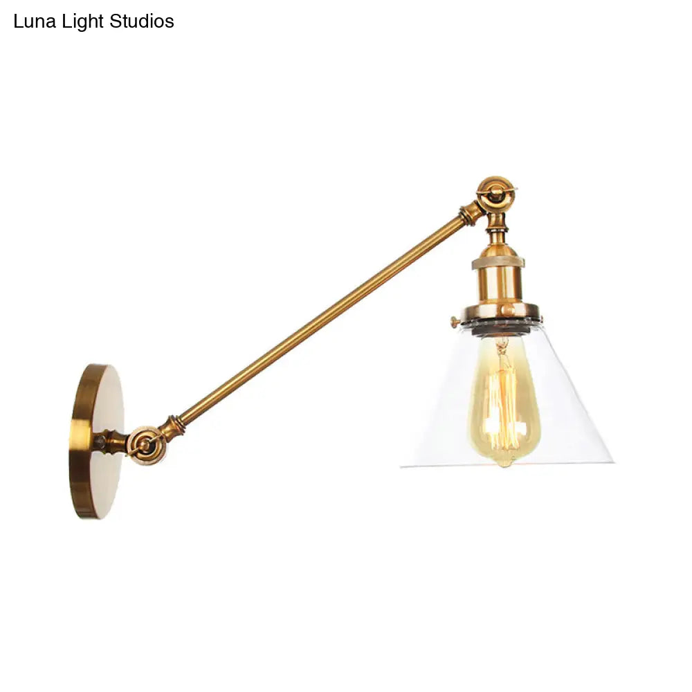 Brass Wall Mounted Clear Glass Sconce Light with Rotating Single-Bulb Saucer/Cone Design & Straight Arm -  - DINIBLO 