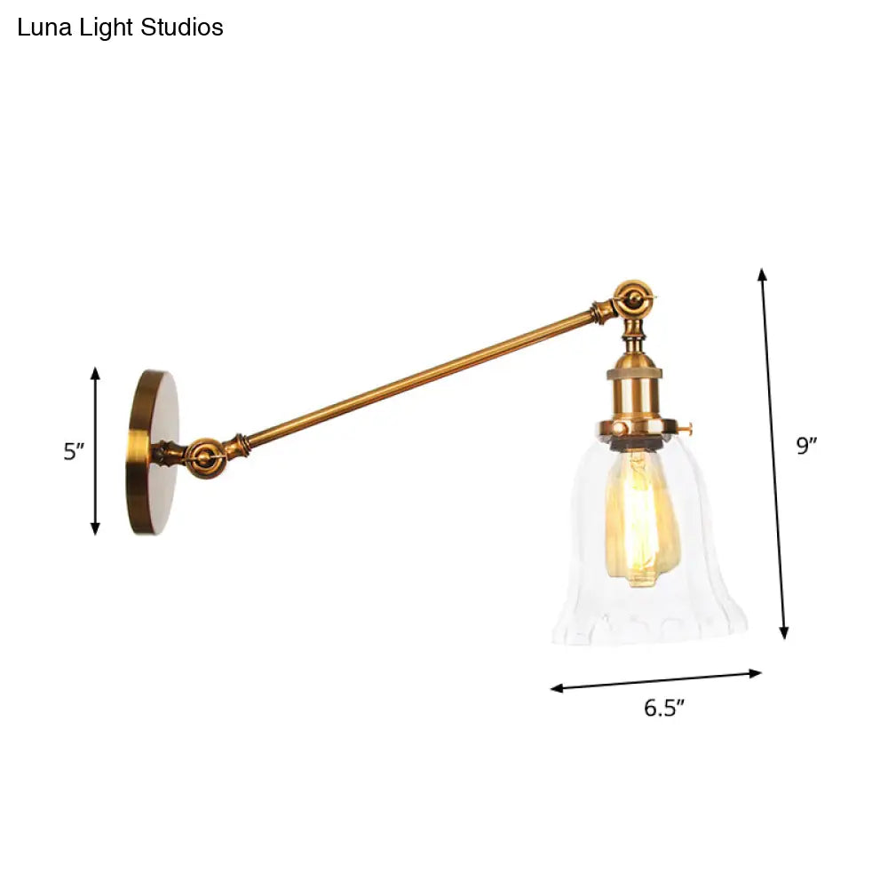 Brass Wall Mounted Clear Glass Sconce Light with Rotating Single-Bulb Saucer/Cone Design & Straight Arm -  - DINIBLO 