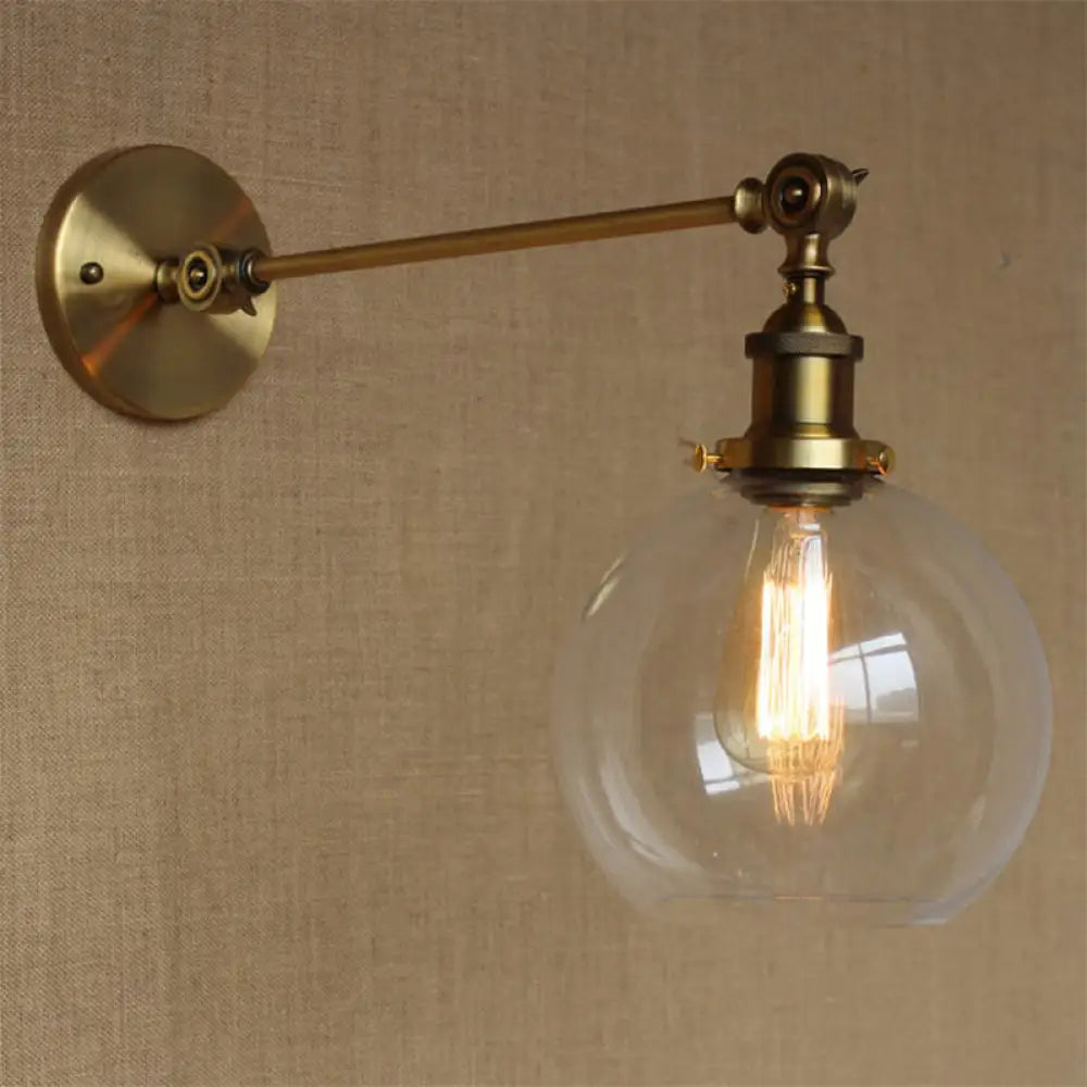 Brass Wall Mounted Clear Glass Sconce Light with Rotating Single-Bulb Saucer/Cone Design & Straight Arm -  - DINIBLO 