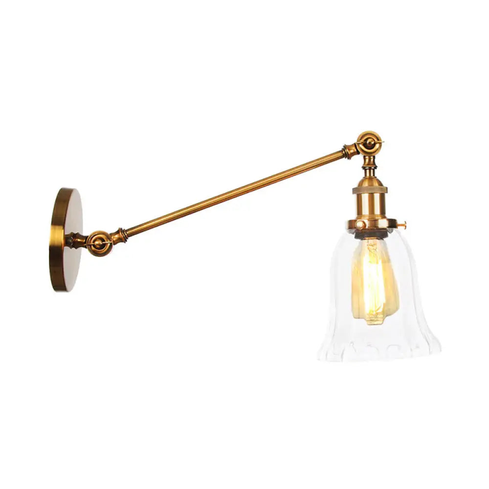 Brass Wall Mounted Clear Glass Sconce Light with Rotating Single-Bulb Saucer/Cone Design & Straight Arm -  - DINIBLO 