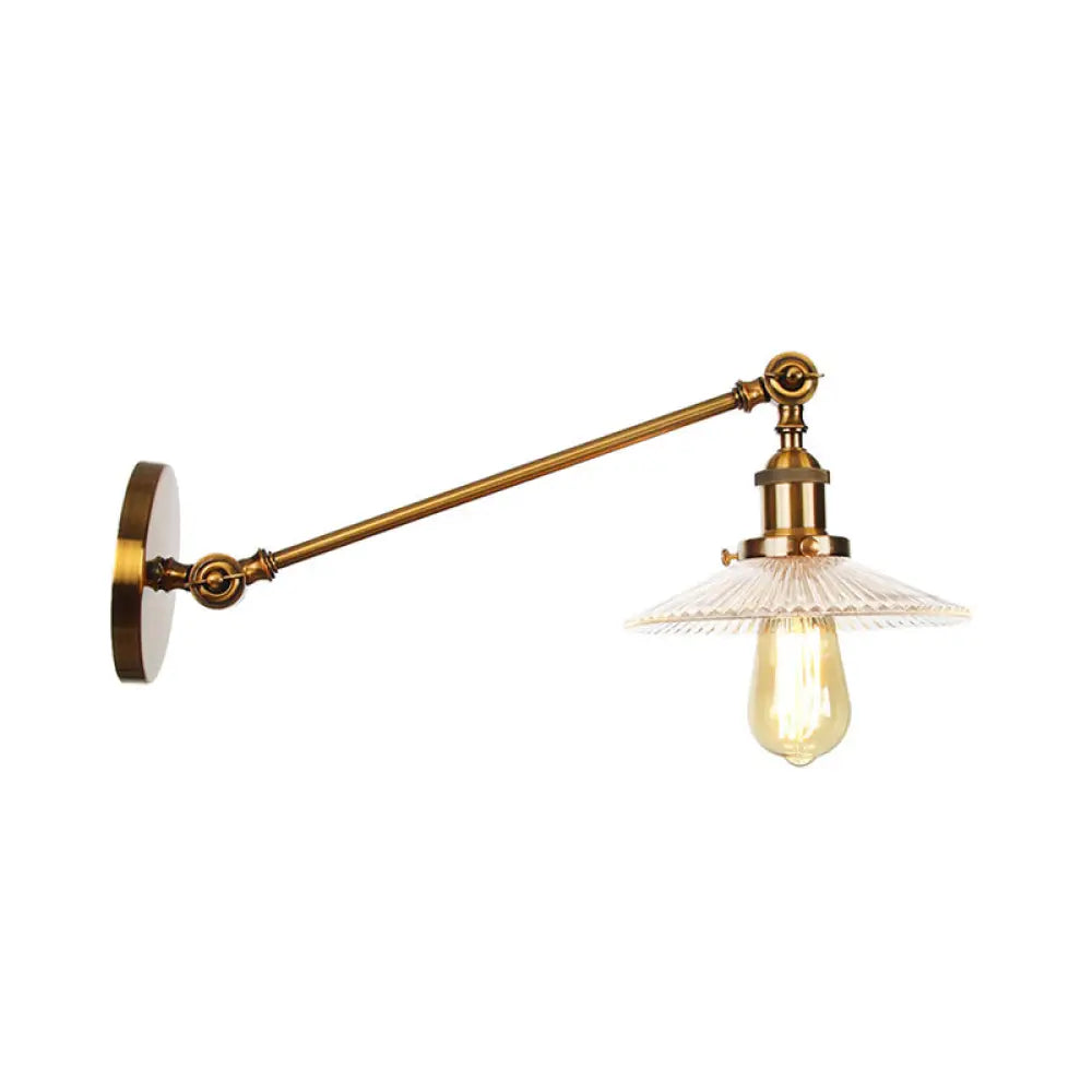 Brass Wall Mounted Clear Glass Sconce Light with Rotating Single-Bulb Saucer/Cone Design & Straight Arm -  - DINIBLO 