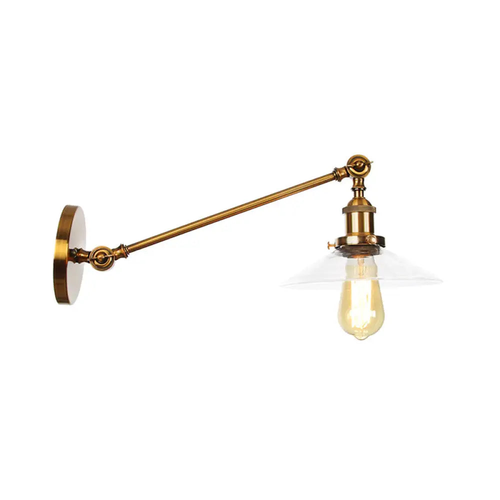 Brass Wall Mounted Clear Glass Sconce Light with Rotating Single-Bulb Saucer/Cone Design & Straight Arm -  - DINIBLO 