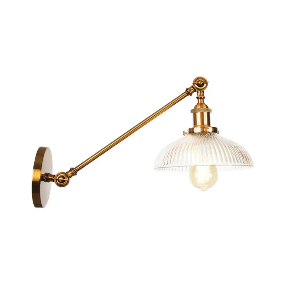 Brass Wall Mounted Clear Glass Sconce Light with Rotating Single-Bulb Saucer/Cone Design & Straight Arm -  - DINIBLO 