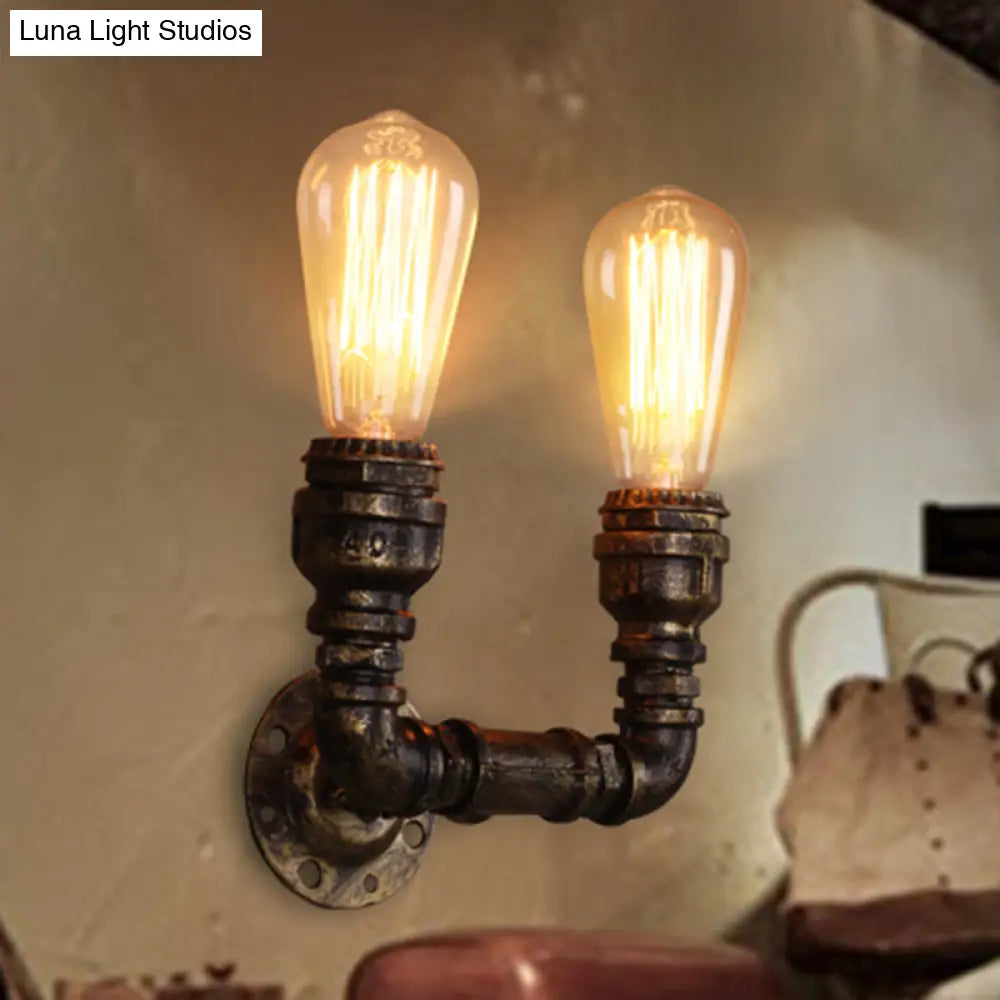 Bronze Iron U-Shaped Pipe Wall Mount with 2 Bulbs Industrial Light Fixture -  - DINIBLO 