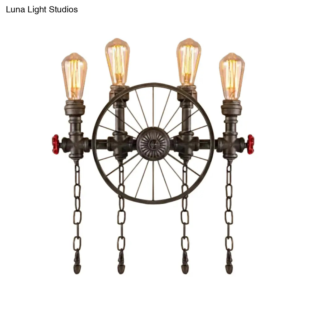 Bronze Steampunk Wall Sconce with Chain and Valve - 2/4-Head Iron Light Fixture -  - DINIBLO 